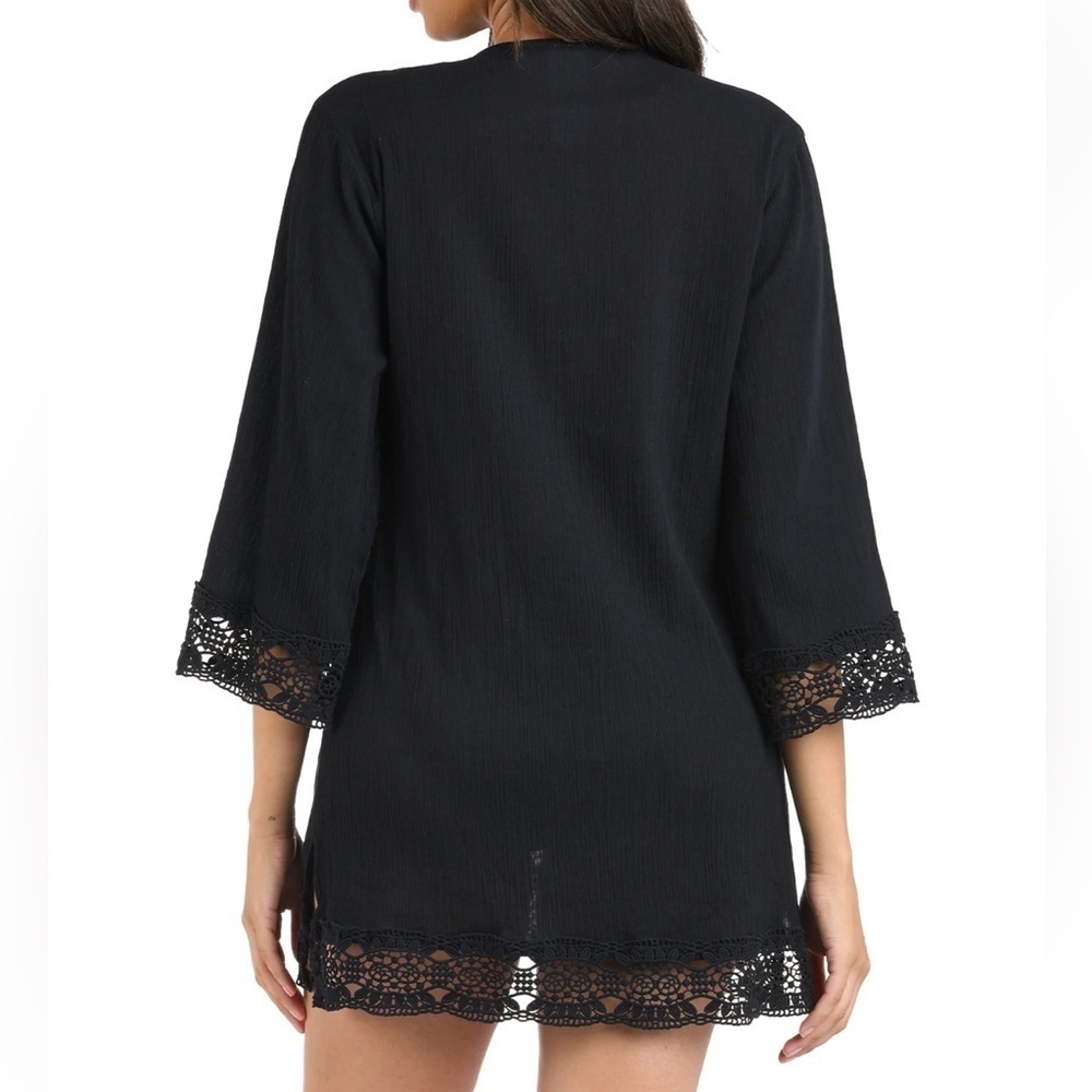 La Blanca black swim coverup Island Fare V-Neck Tunic cotton crochet XL - Picture 13 of 13